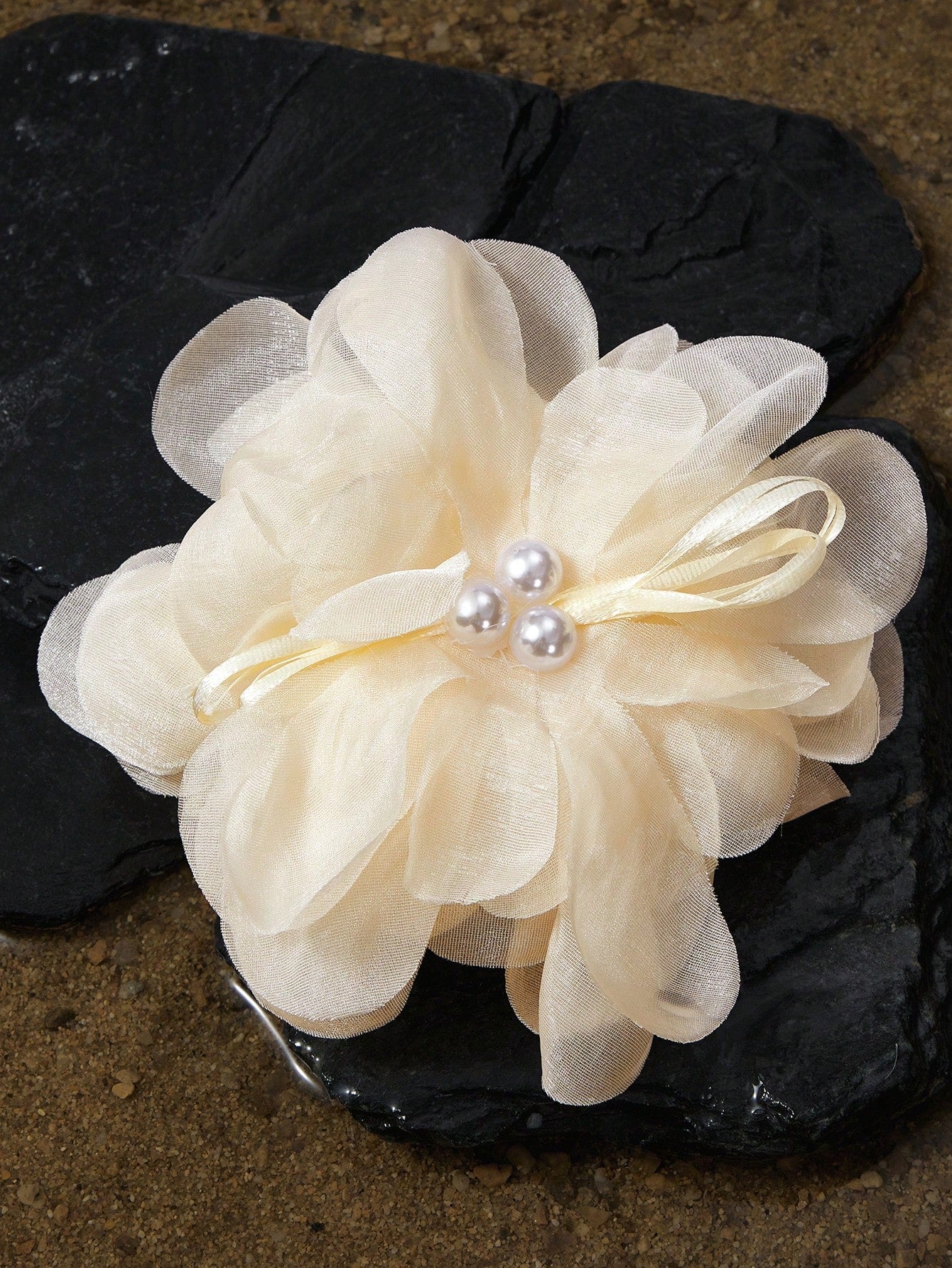 1pc Faux Pearl Decorated Super Fairy Pink Mesh Flower Hair Clips