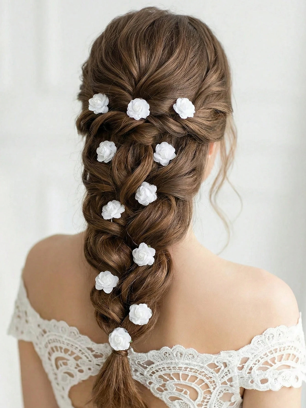 10pc White Rose Flower Hair Clips