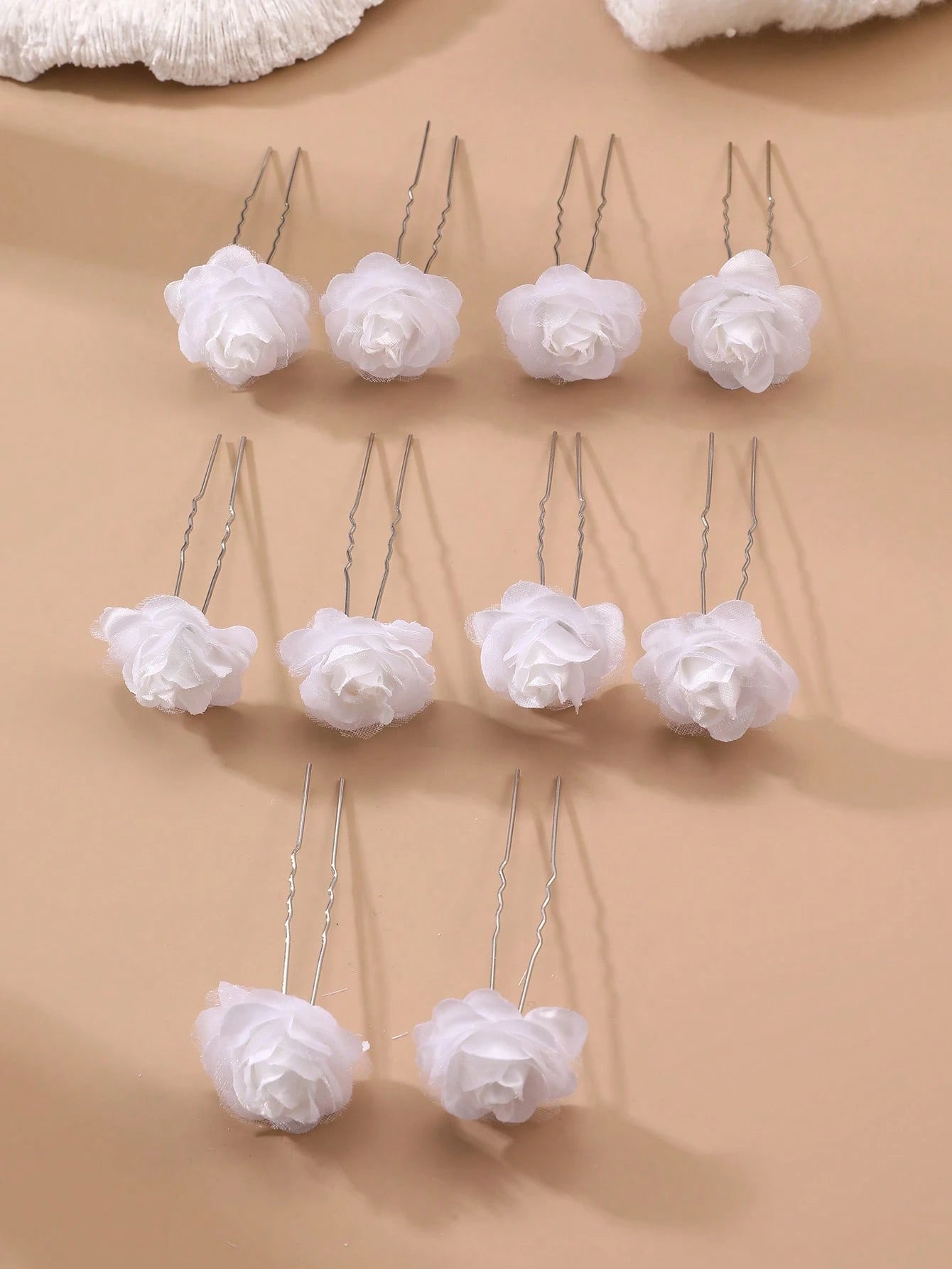 10pc White Rose Flower Hair Clips