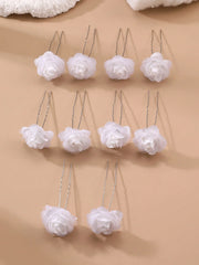 10pc White Rose Flower Hair Clips