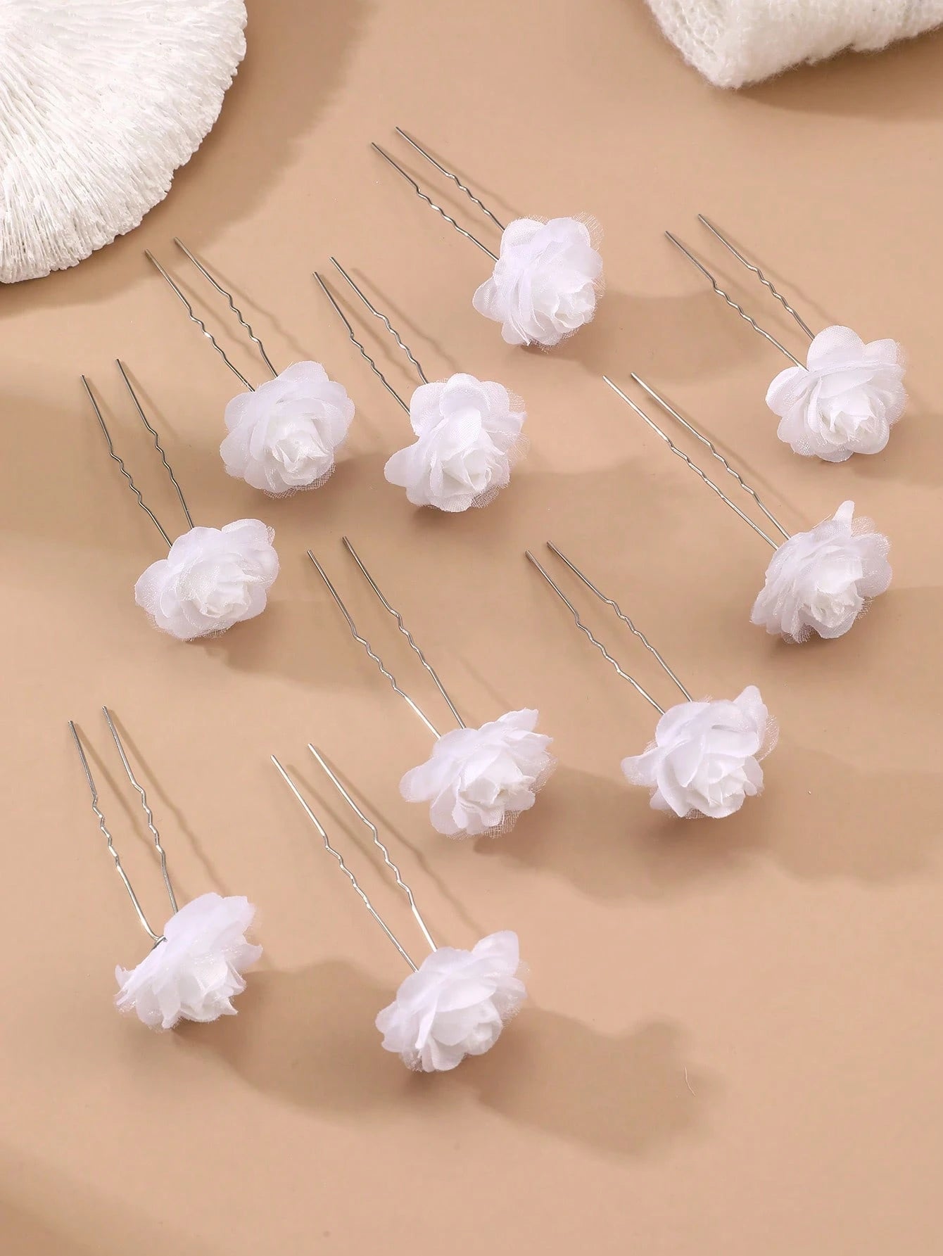 10pc White Rose Flower Hair Clips