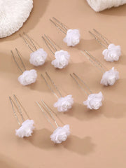 10pc White Rose Flower Hair Clips
