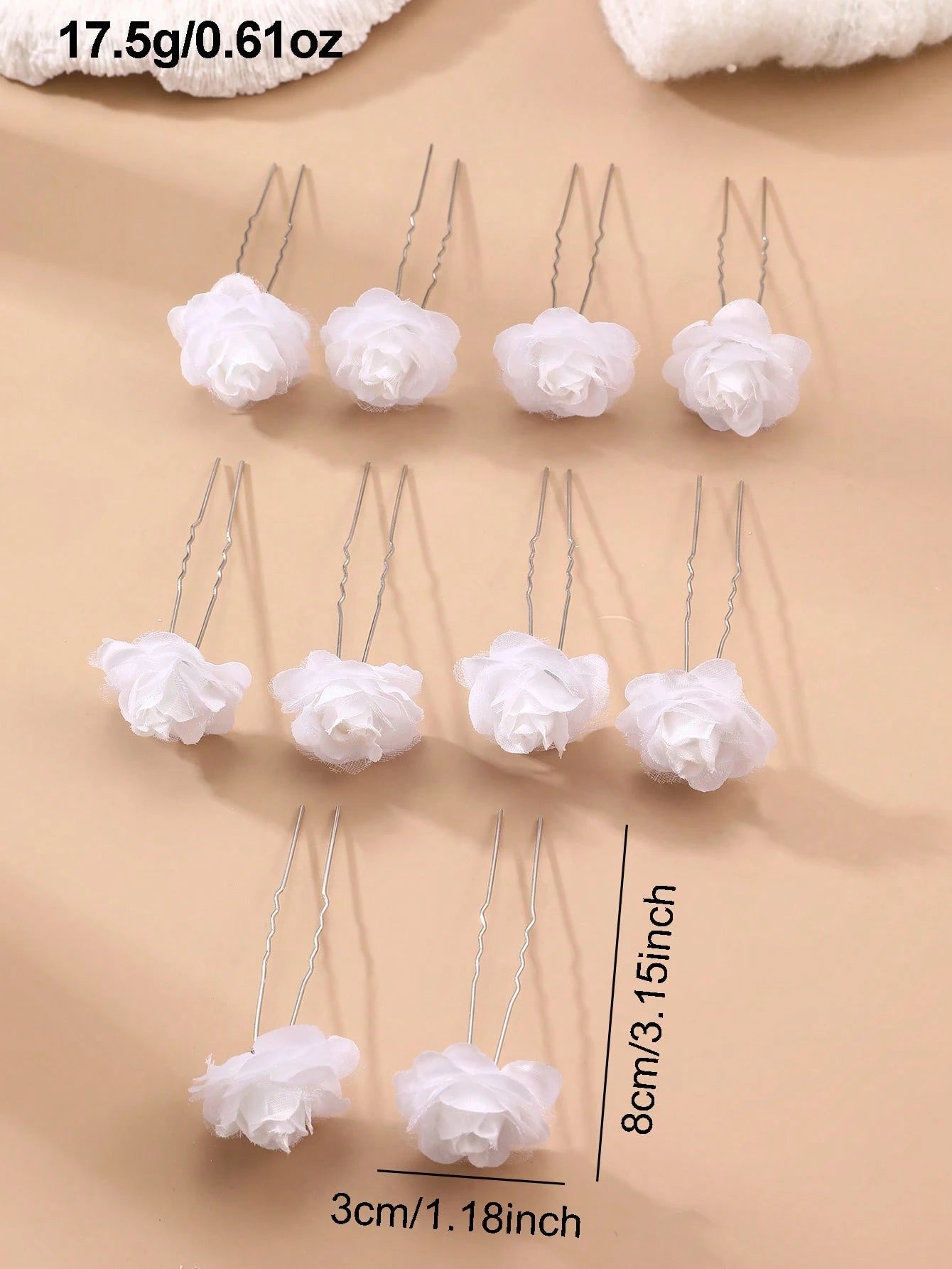 10pc White Rose Flower Hair Clips