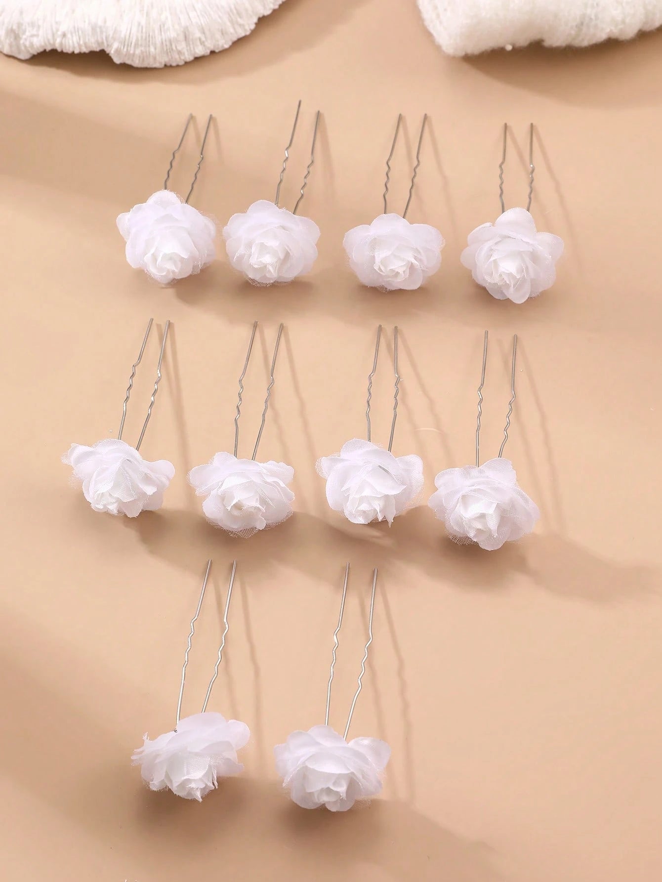 10pc White Rose Flower Hair Clips