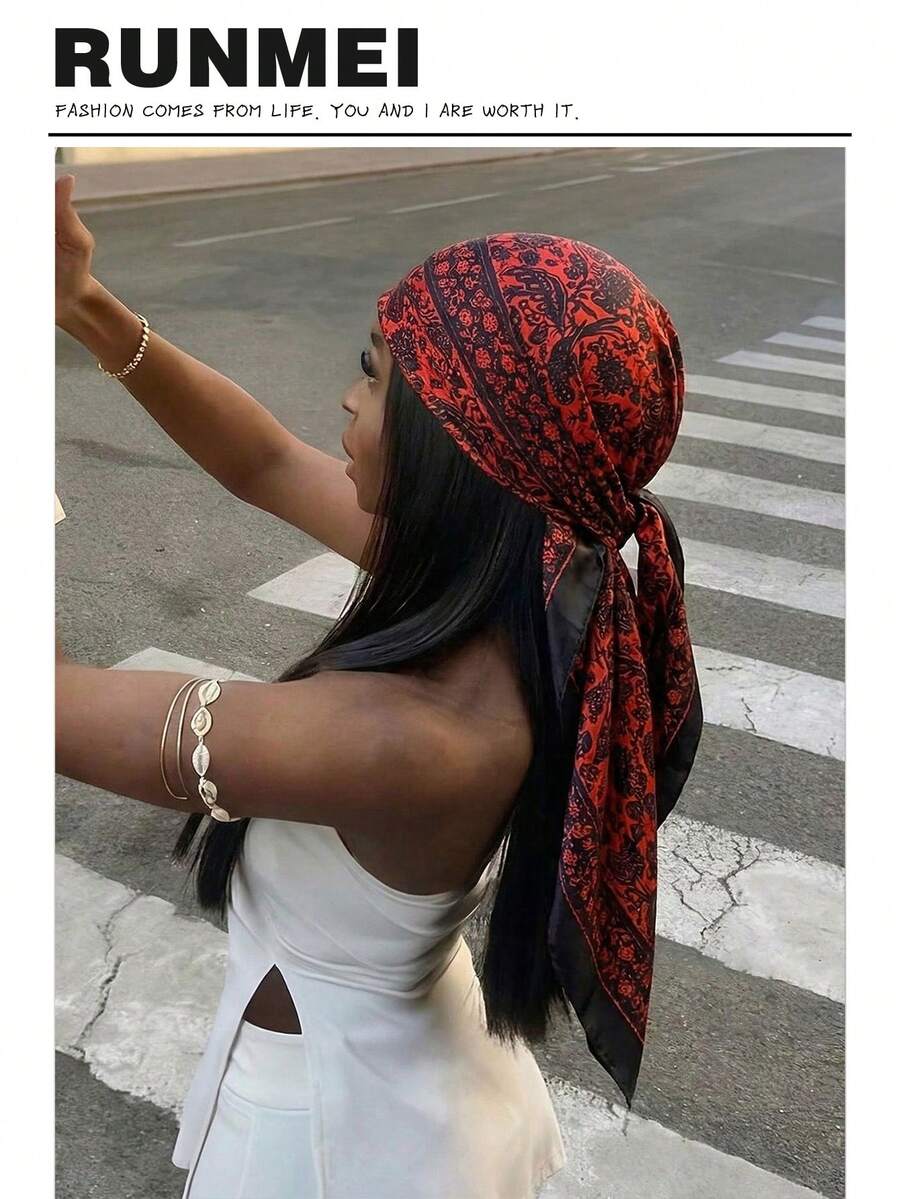 1pc Minimalist Printed Satin Neckerchief