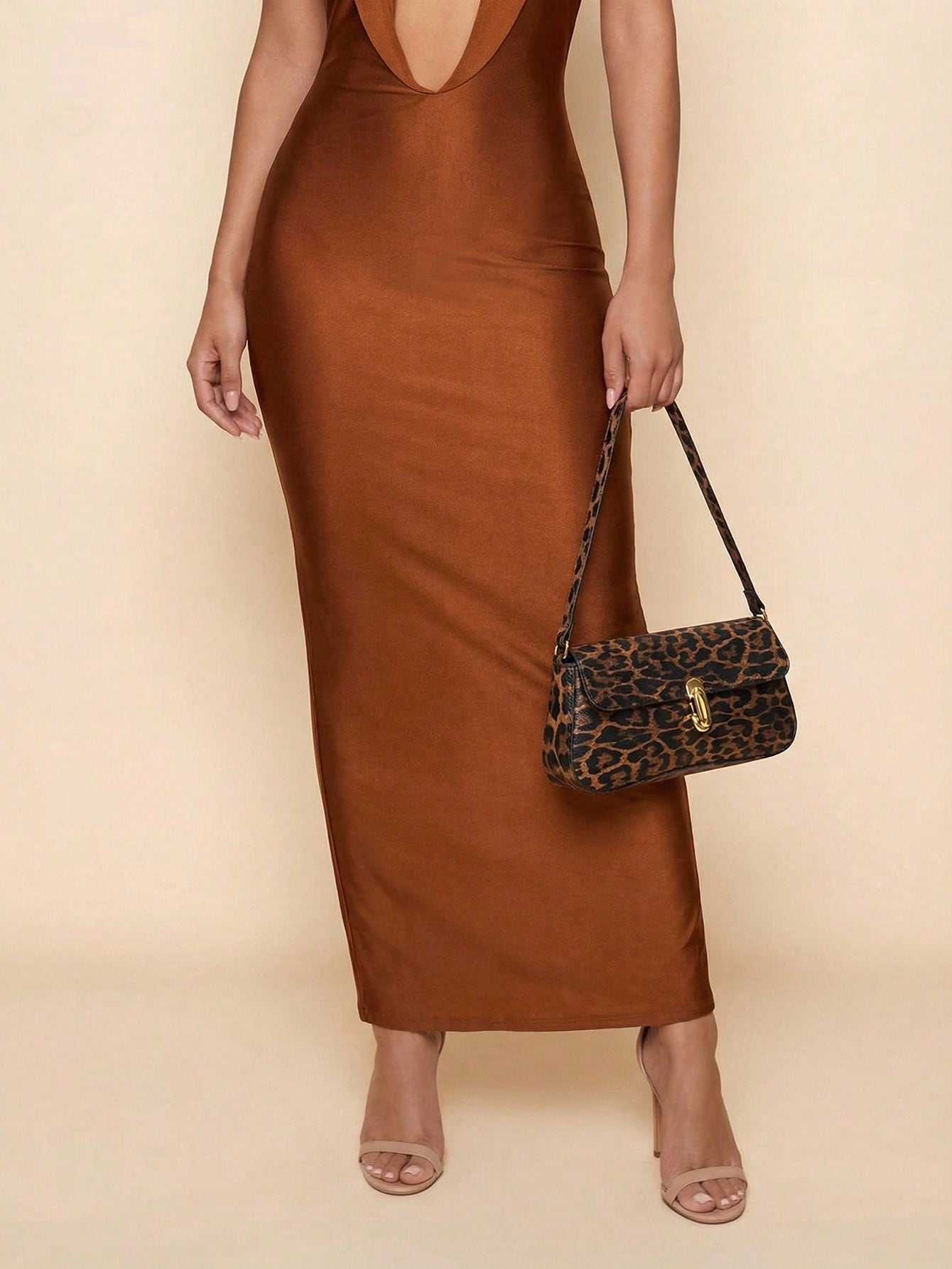 Leopard Print Snap Lock Flap Baguette Shoulder Bag - Black & Brown