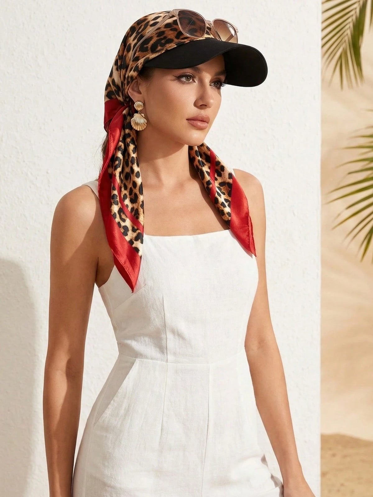 1pc Leopard Print Satin Headscarf Hat