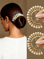 Vintage U-Shaped Pearl Hair Stick Ancient Style Floral Clip