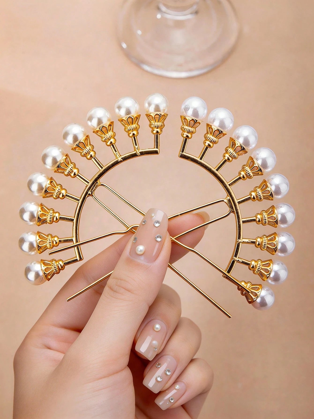 Vintage U-Shaped Pearl Hair Stick Ancient Style Floral Clip