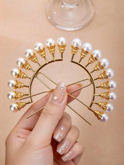 Vintage U-Shaped Pearl Hair Stick Ancient Style Floral Clip