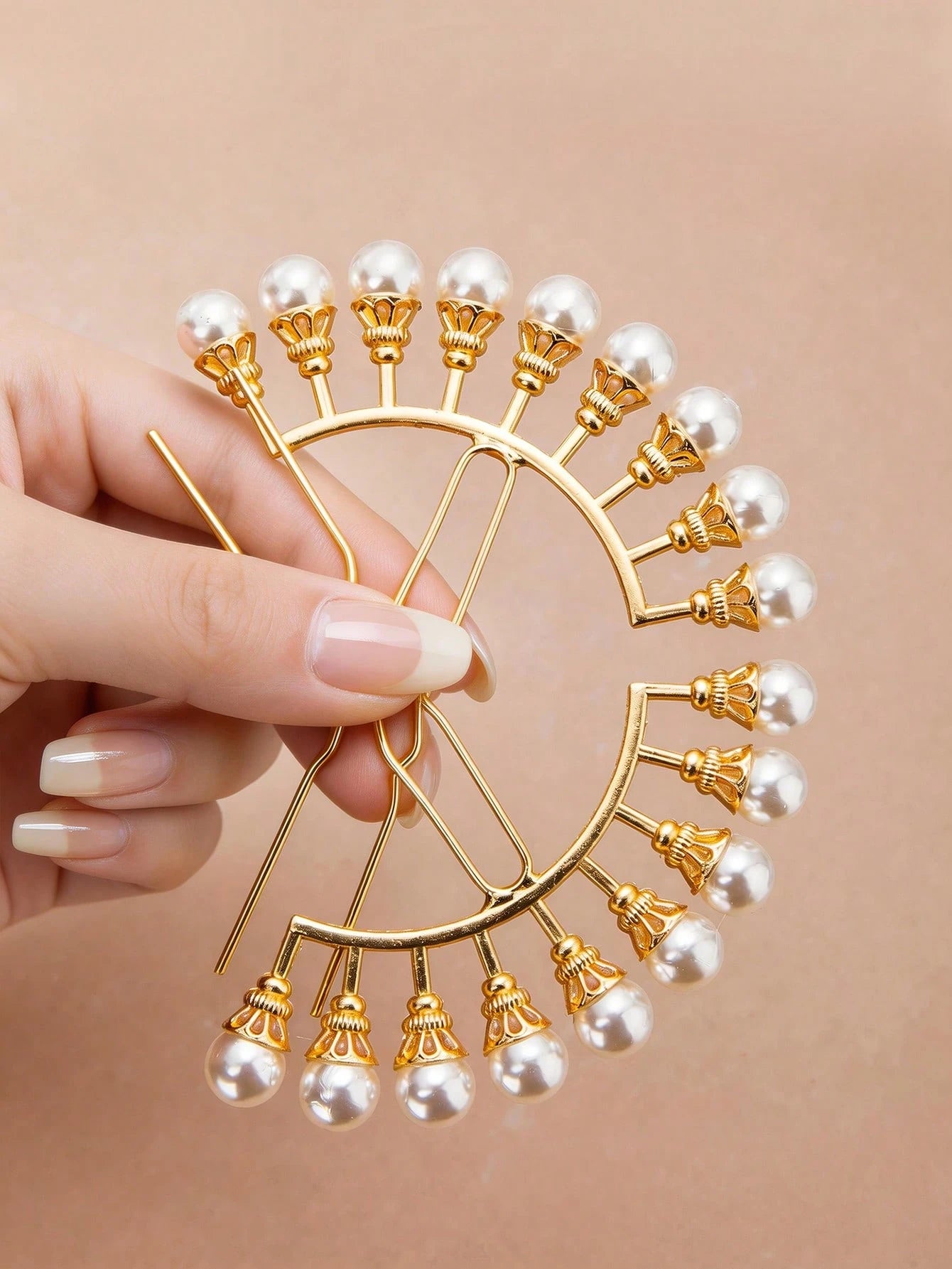 Vintage U-Shaped Pearl Hair Stick Ancient Style Floral Clip