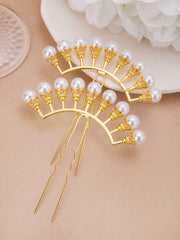 Vintage U-Shaped Pearl Hair Stick Ancient Style Floral Clip