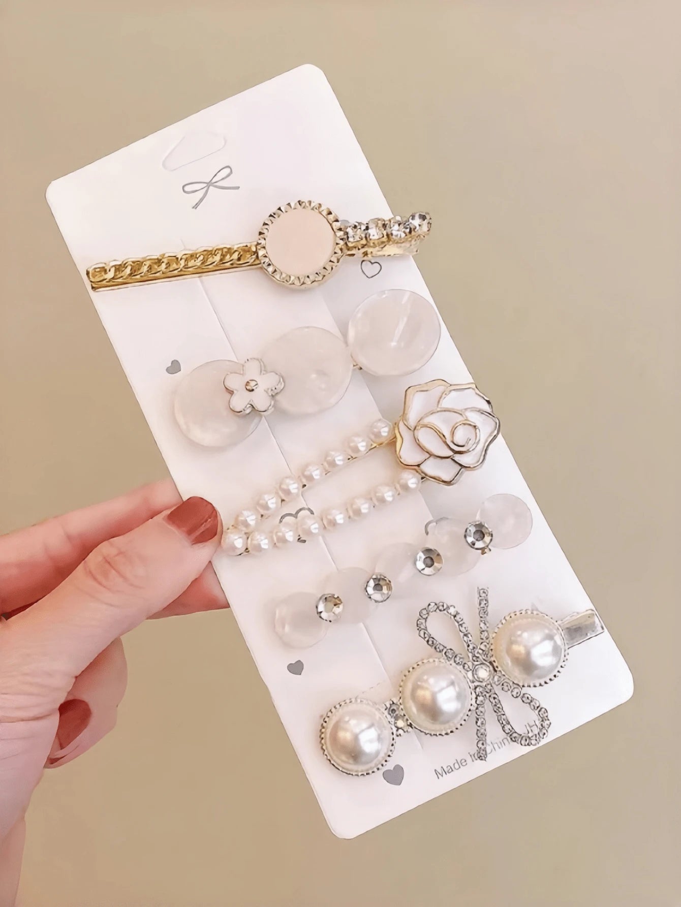 5pcs Women Pearl & Rhinestone Hair Clip Set