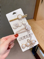 5pcs Women Pearl & Rhinestone Hair Clip Set