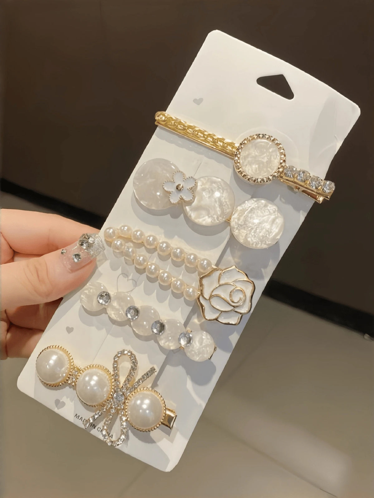 5pcs Women Pearl & Rhinestone Hair Clip Set