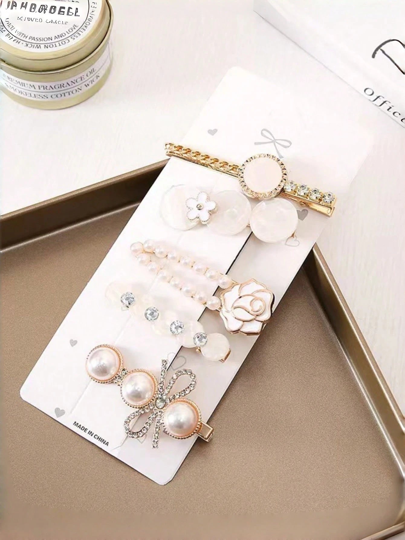 5pcs Women Pearl & Rhinestone Hair Clip Set