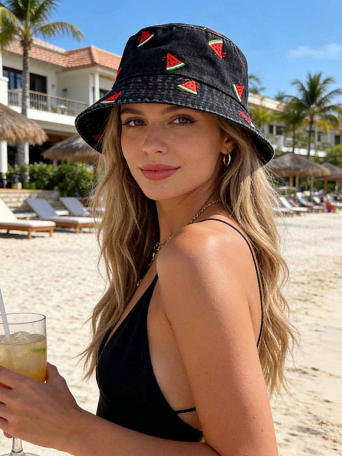 1pc Watermelon Pattern Denim Bucket Hat