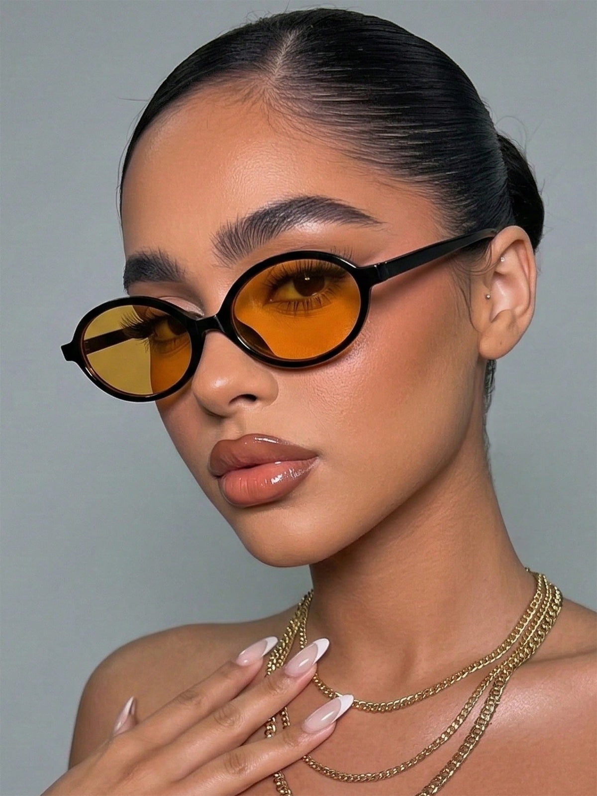 Leopard Print Oval PC Frame Vintage Sunglasses