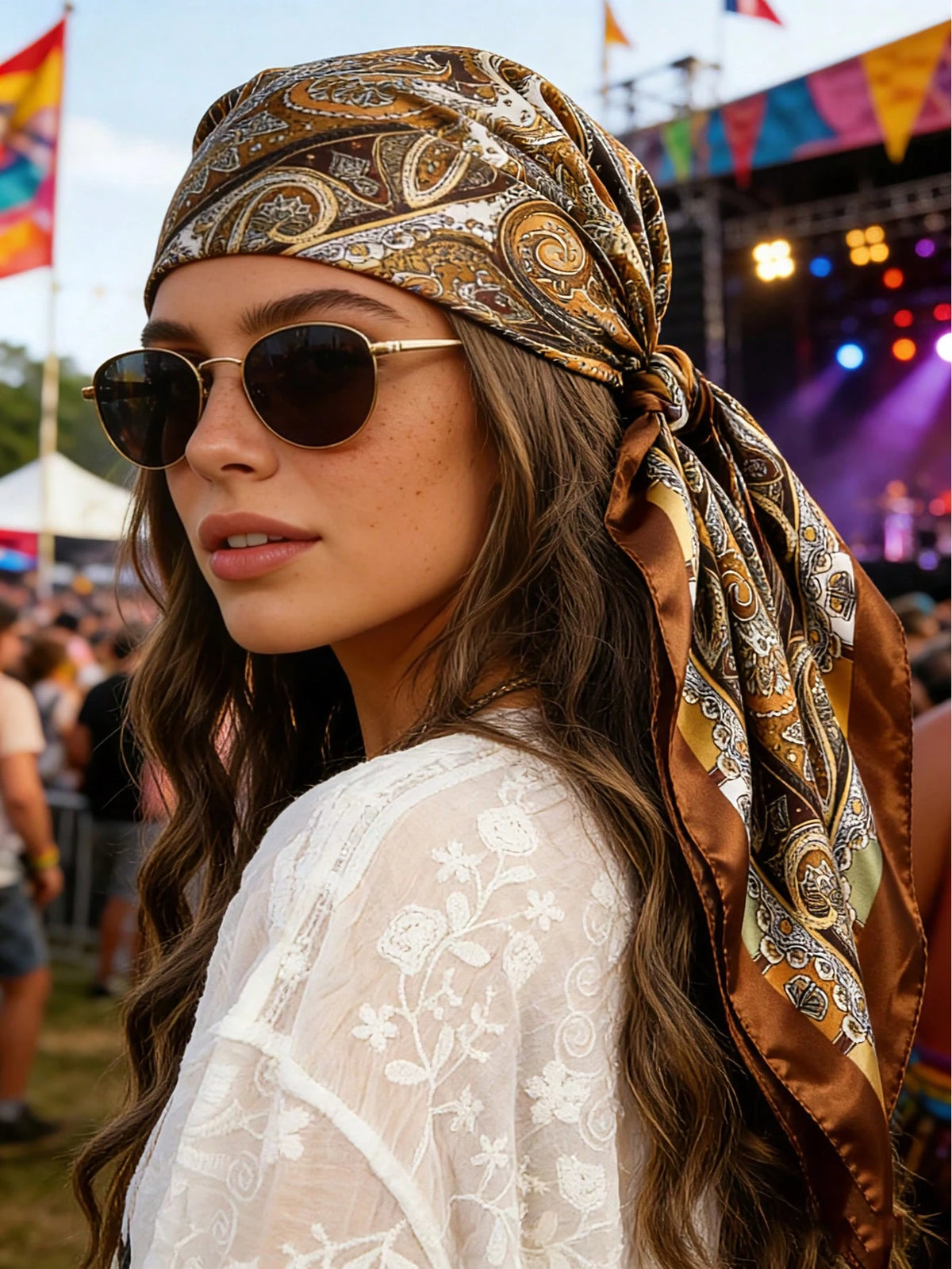 1pc Vintage Paisley Pattern Square Satin Scarf