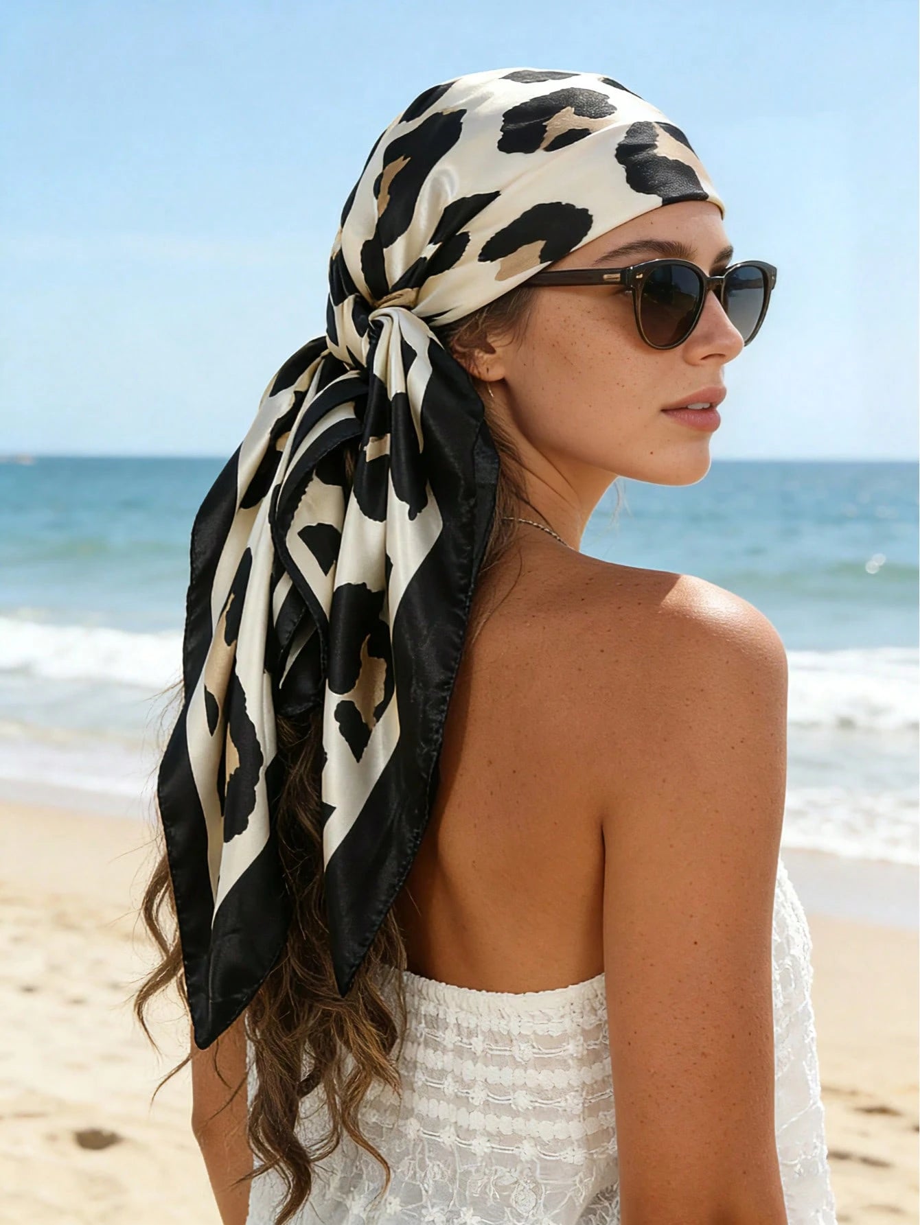 1pc Vintage Leopard Print Silk Scarf