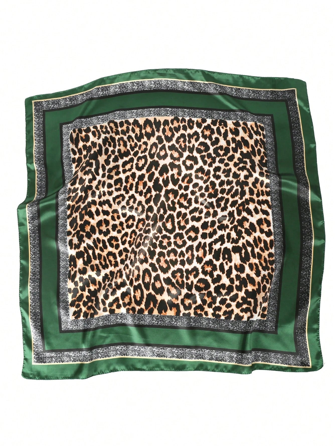 1pc Green Leopard Print Satin Scarf