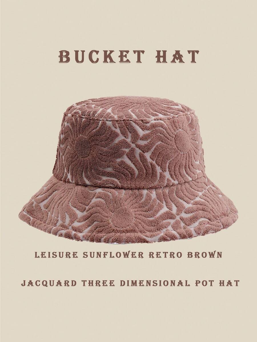 1pc Casual Sunwave Polyester Seashell Jacquard Decor Bucket Hat