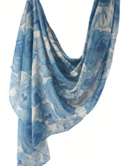 1pc Bohemian Blue Camellia Floral Pattern Scarf