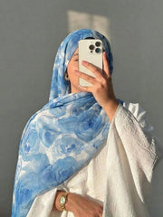 1pc Bohemian Blue Camellia Floral Pattern Scarf