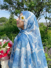 1pc Bohemian Blue Camellia Floral Pattern Scarf