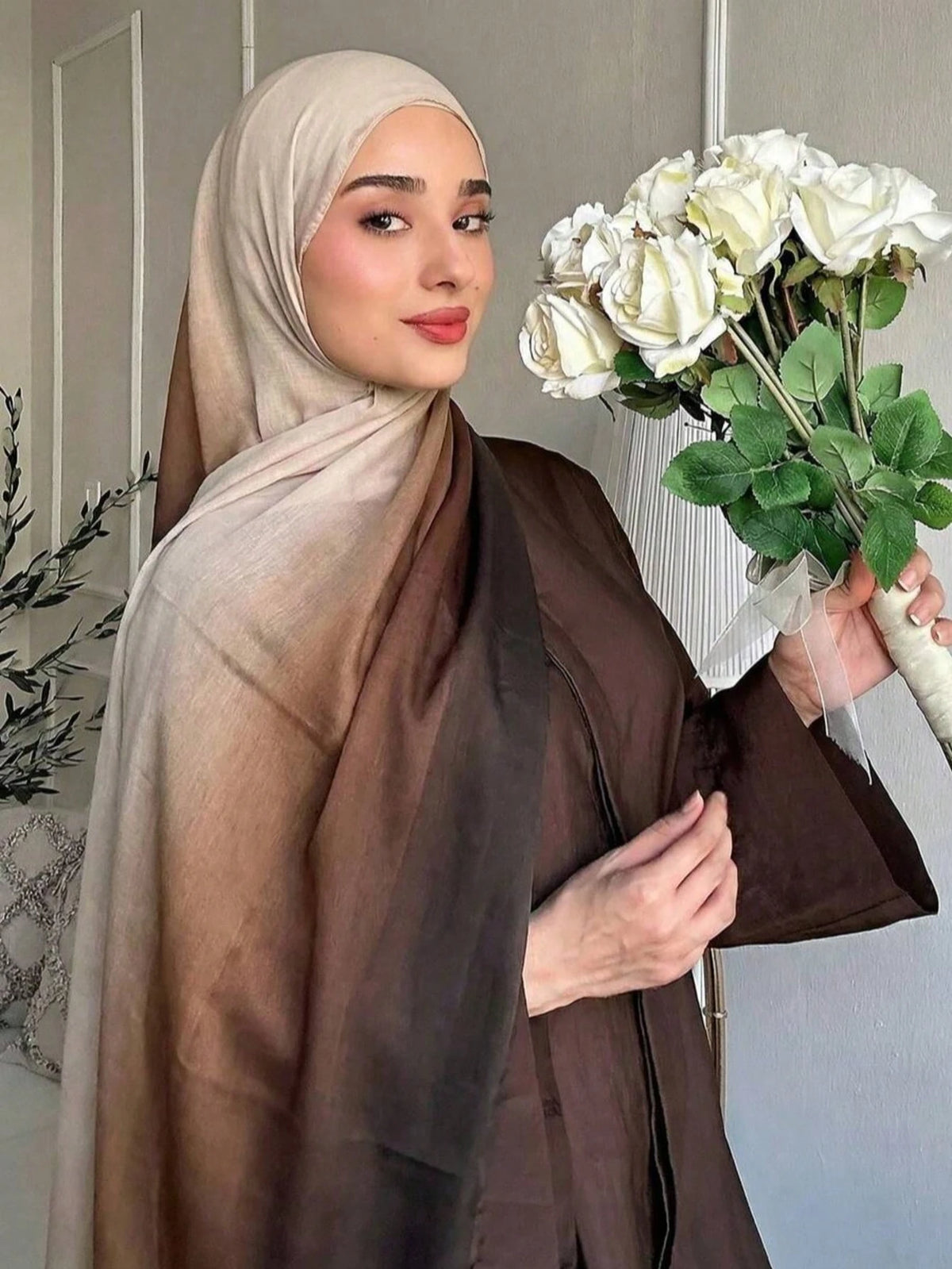 1PC Casual Khaki Brown Gradient Headscarf