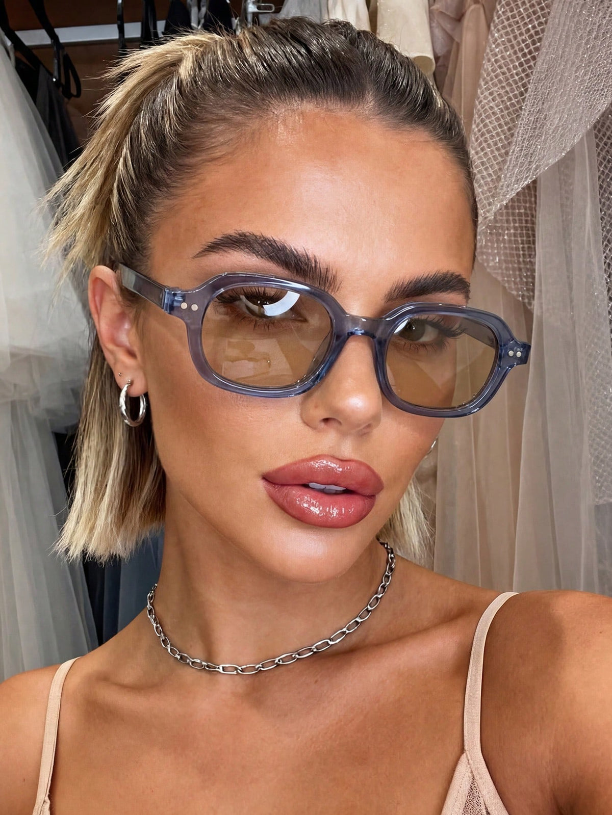 Square Small Frame Light Color Sunglasses