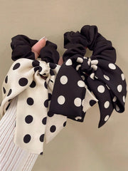 2Pcs Polka Dot Bow Scrunchies Black White Elegant Hair Ties