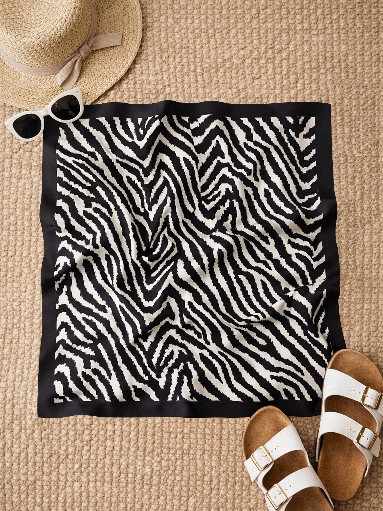 1pc Zebra Print Twill Square Scarf