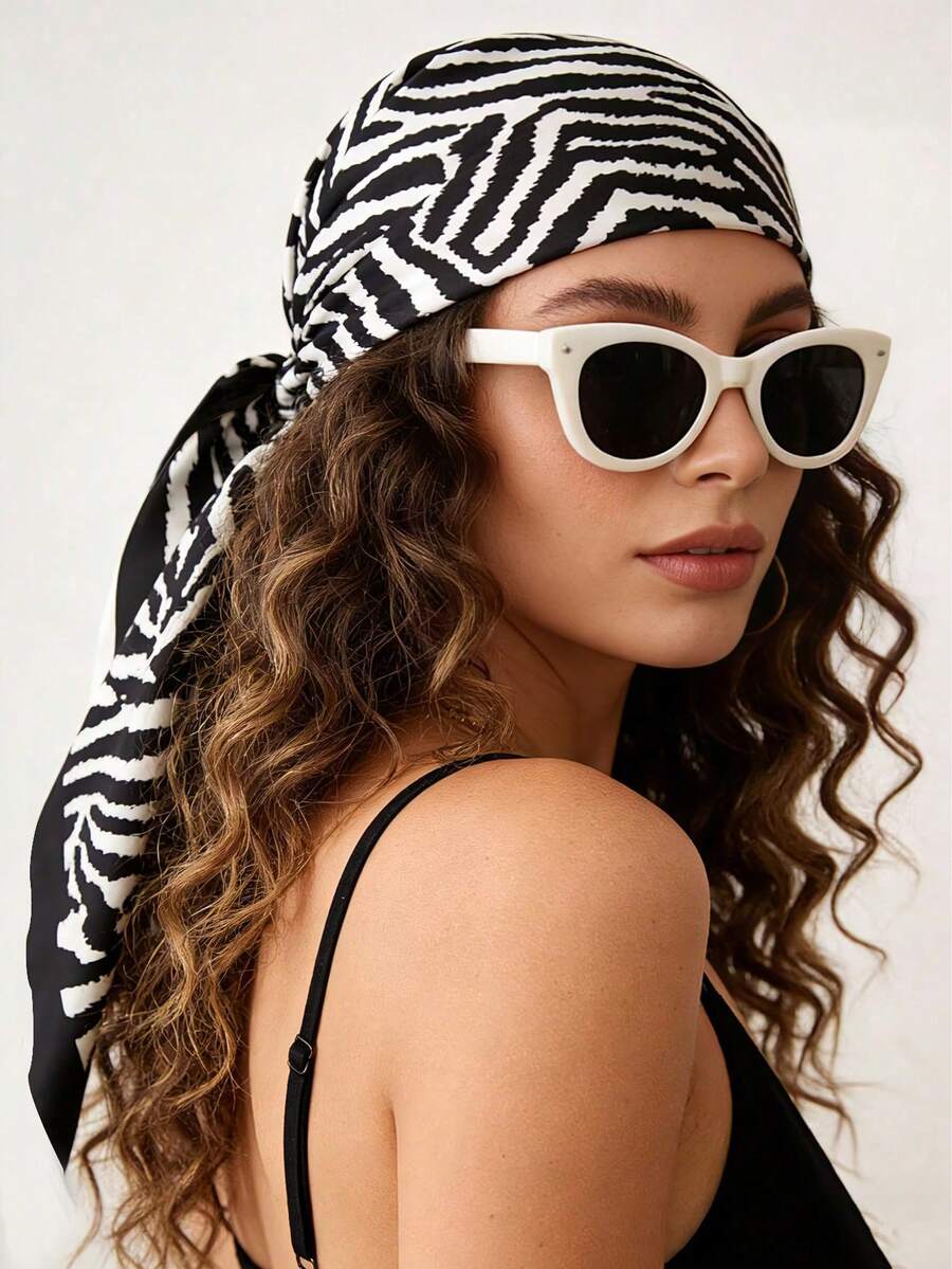 1pc Zebra Print Twill Square Scarf