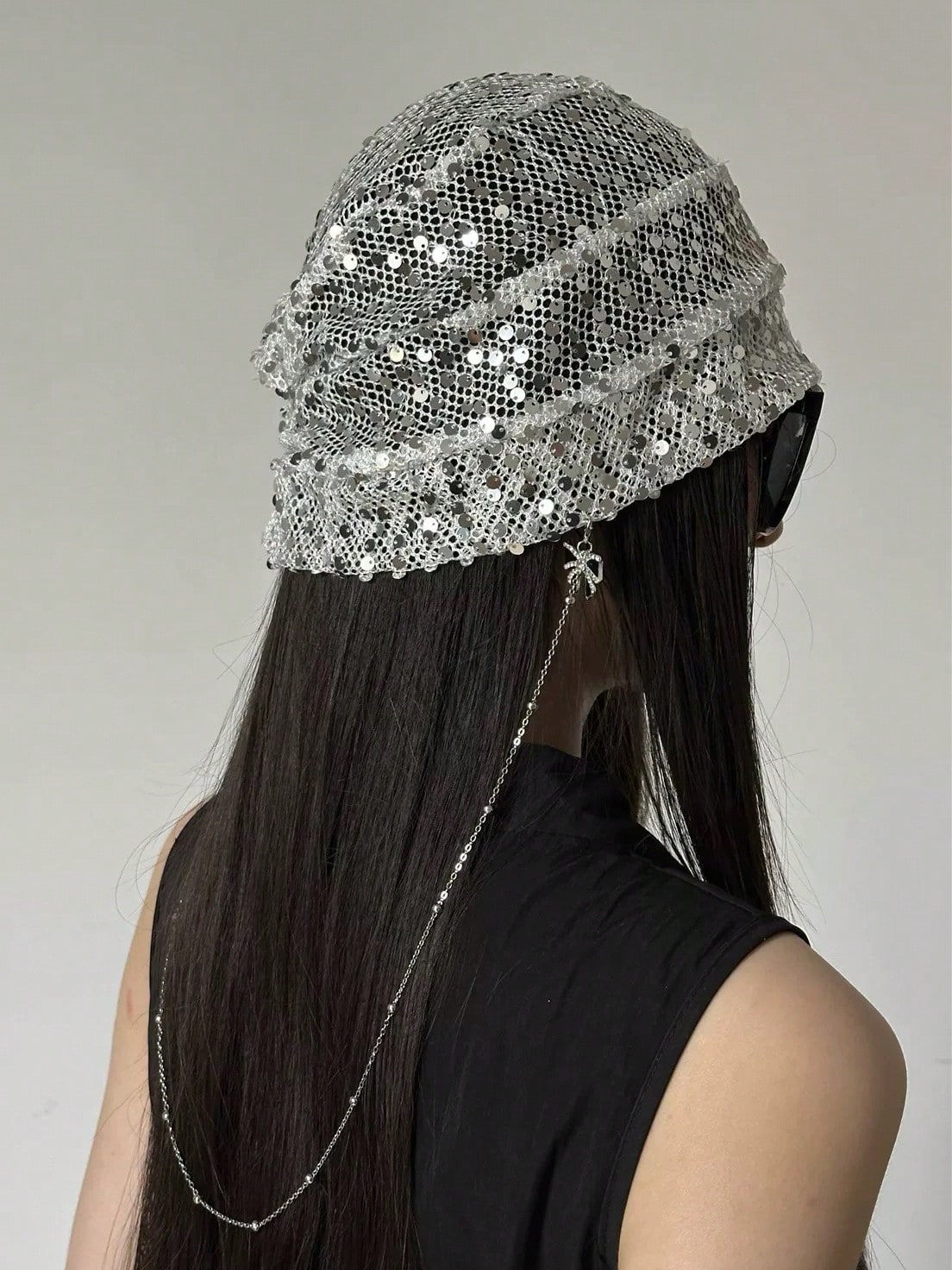 Sequin Mesh Pendant Breathable Layered Hat