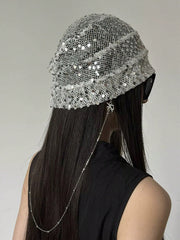 Sequin Mesh Pendant Breathable Layered Hat