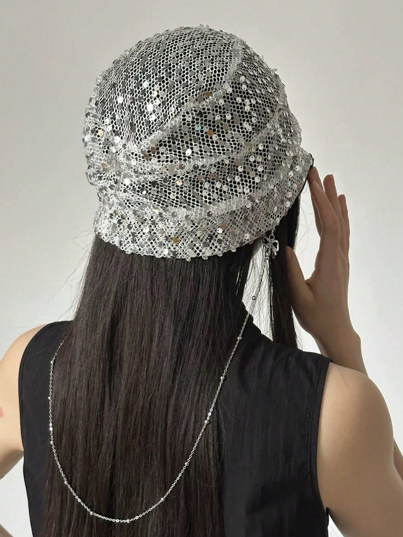 Sequin Mesh Pendant Breathable Layered Hat
