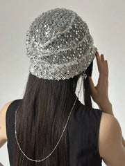 Sequin Mesh Pendant Breathable Layered Hat