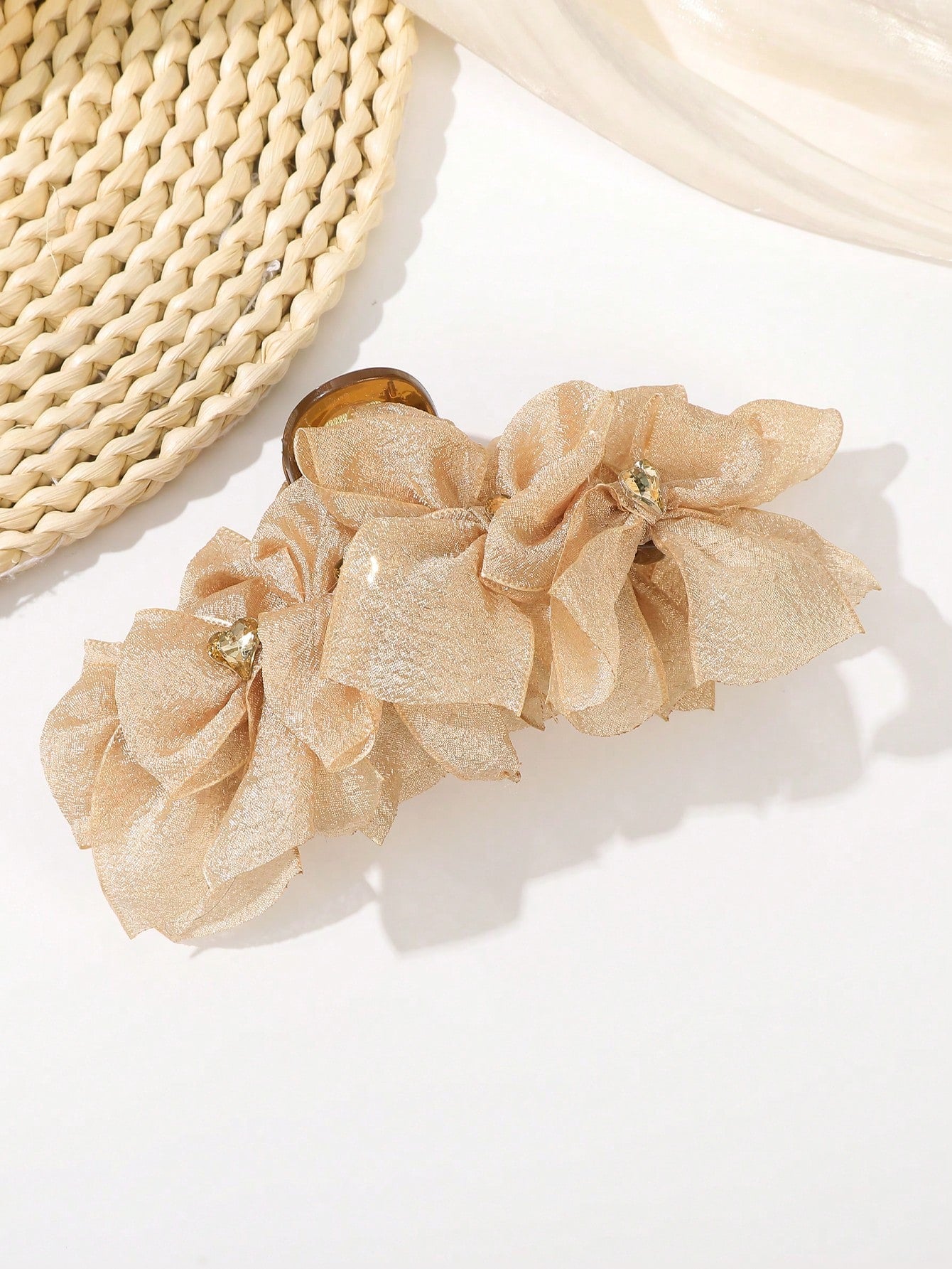 Oversized Organza Bow Hair Clip Brown