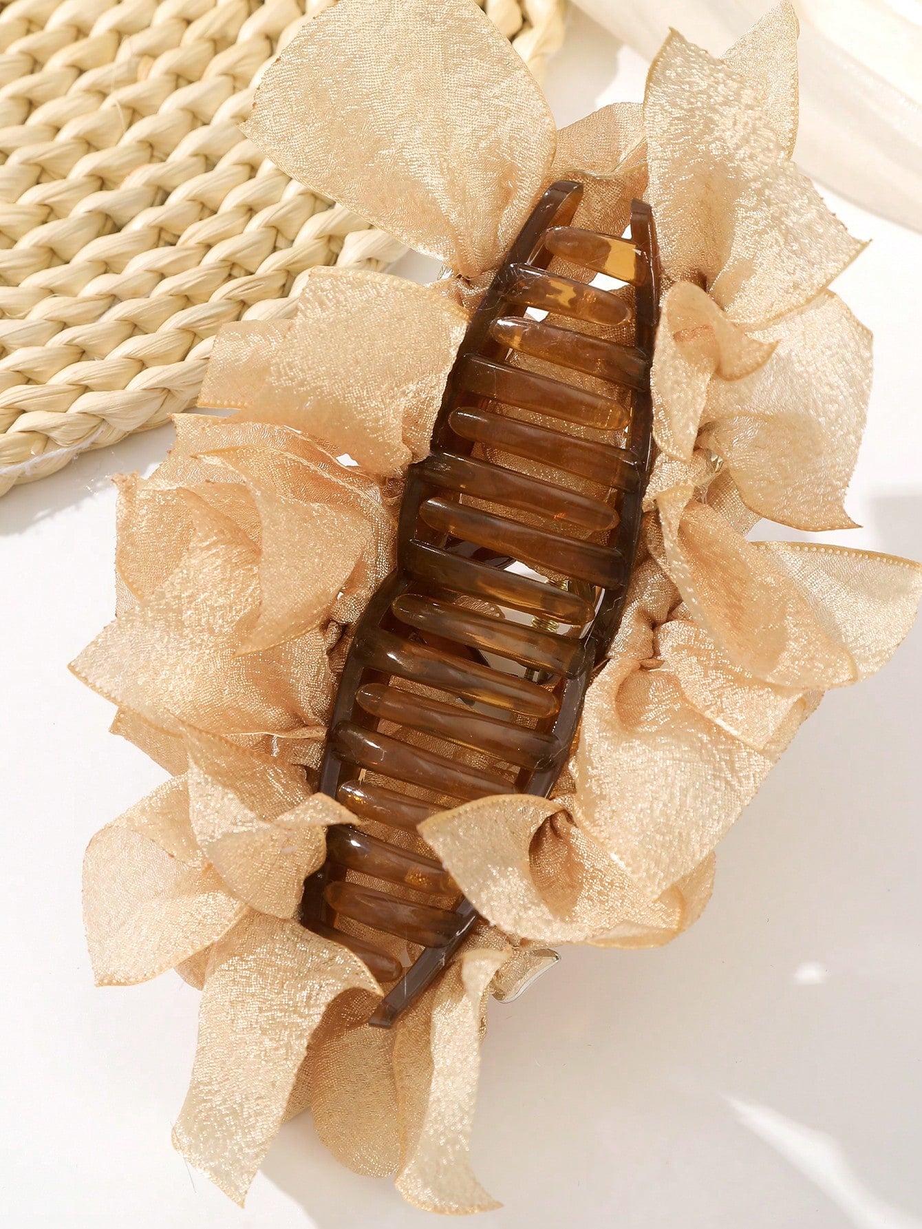 Oversized Organza Bow Hair Clip Brown