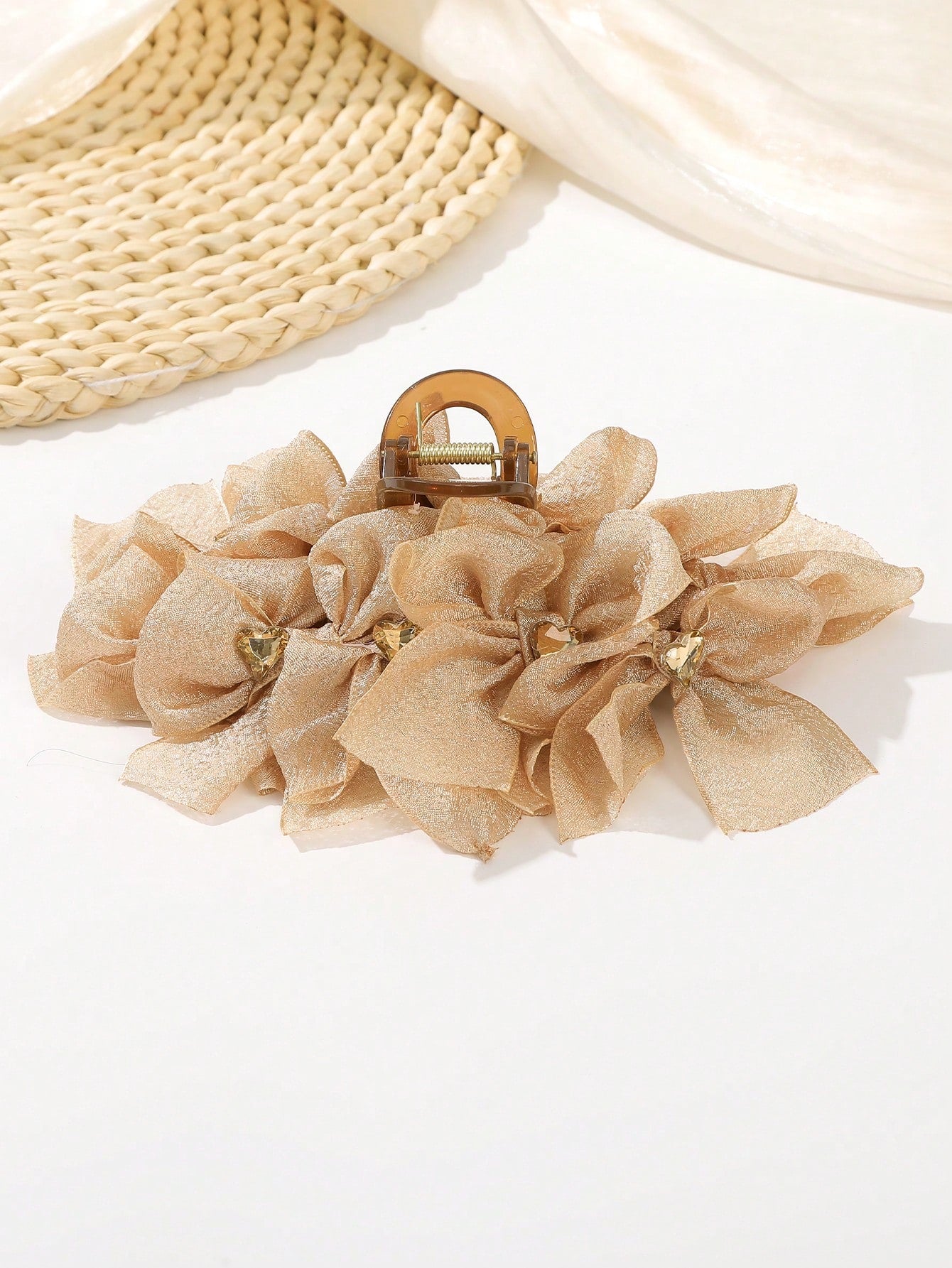 Oversized Organza Bow Hair Clip Brown