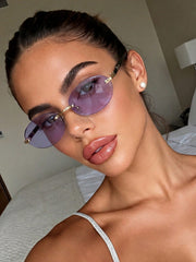 Metal Oval Purple Fashion Sunglasses