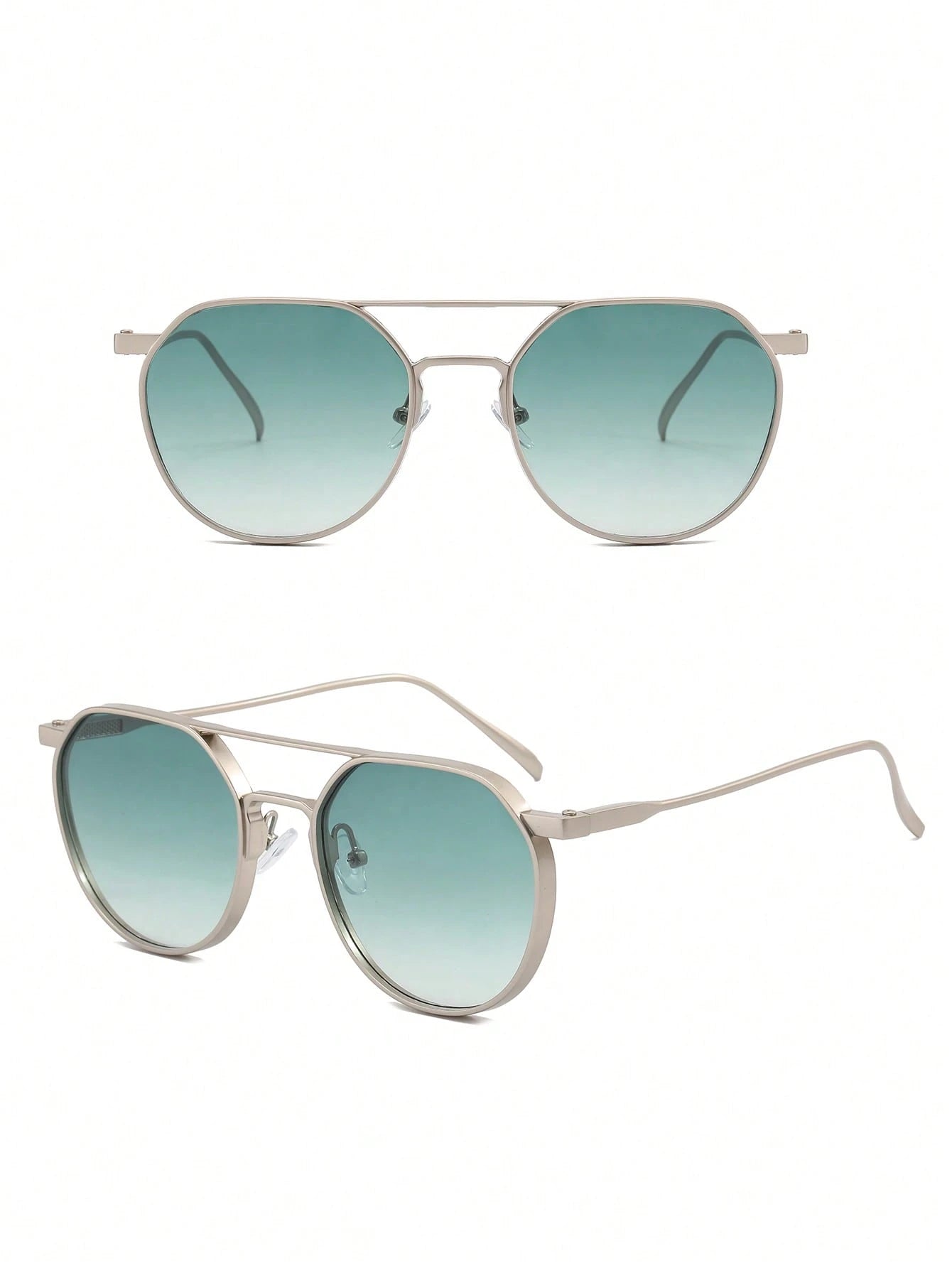 Metal Oval Green Gradient Sunglasses