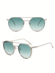 Metal Oval Green Gradient Sunglasses