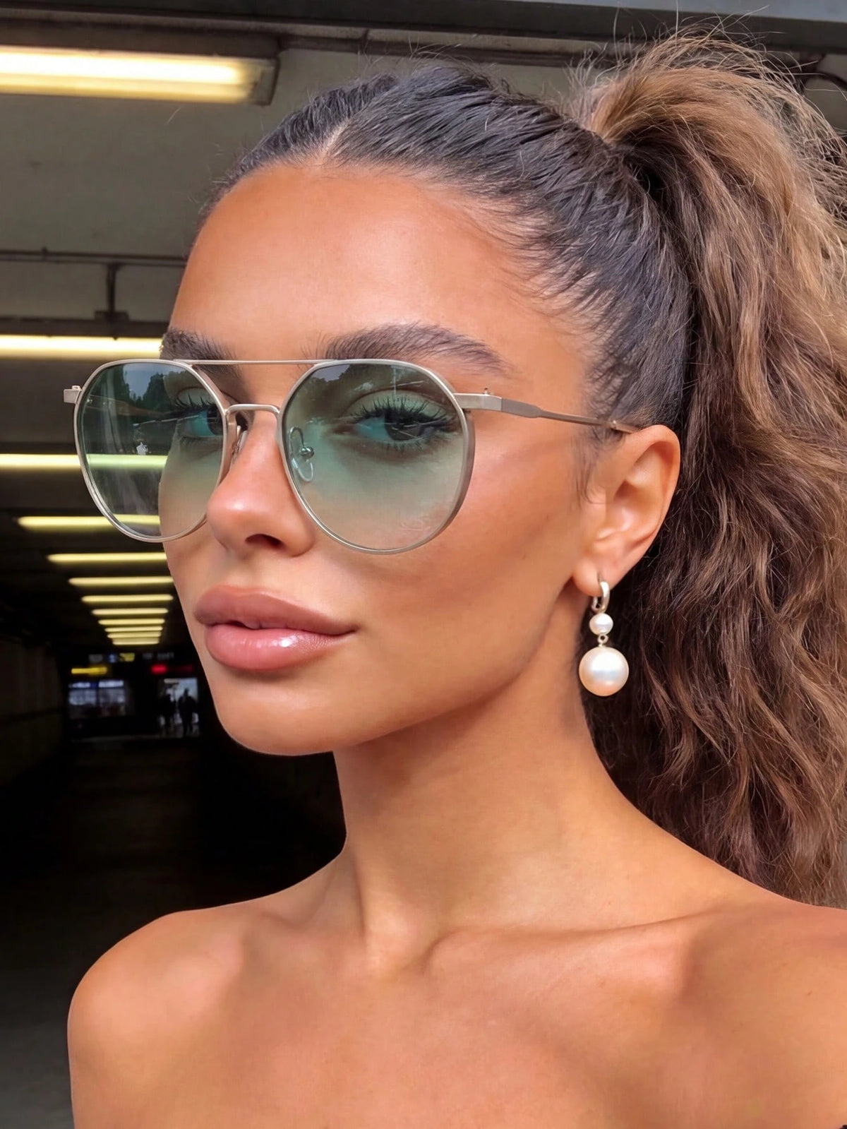 Metal Oval Green Gradient Sunglasses