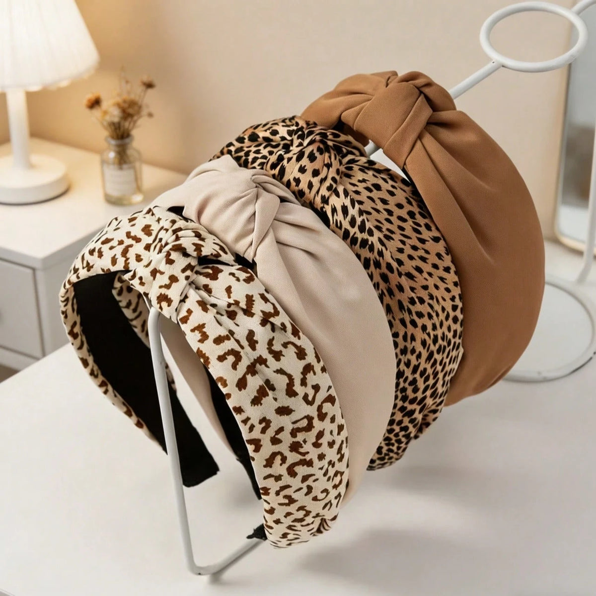 4Pcs Leopard Print Solid Wide Headband Set