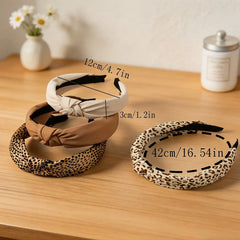 4Pcs Leopard Print Solid Wide Headband Set