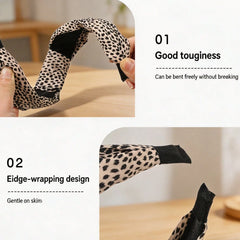 4Pcs Leopard Print Solid Wide Headband Set
