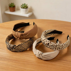4Pcs Leopard Print Solid Wide Headband Set
