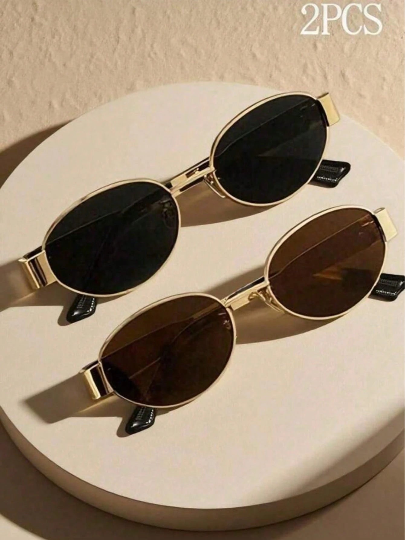 2pcs Vintage Oval Metal Frame Eyeglasses